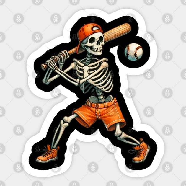 Funny Skeleton Batting Baseball Halloween Sticker by DiffusArt